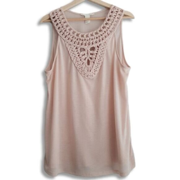 H&M Conscious Twist Fabric Lace Style Yoke Tank Top Pink Sz L - Picture 2 of 11